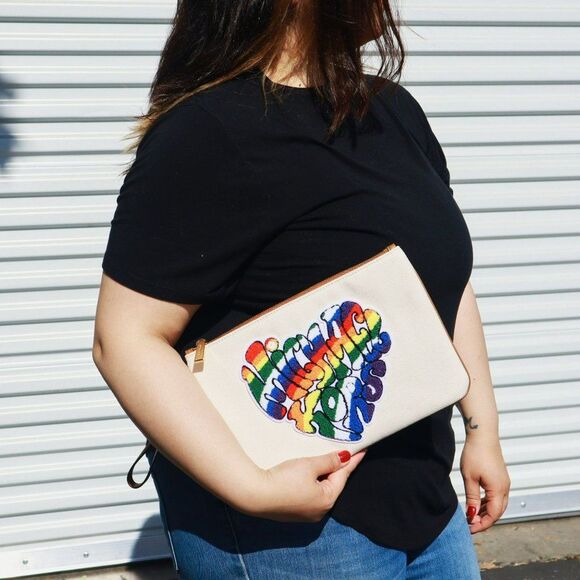 NWT Michael Kors RAINBOW LGBTQ Pride Large Zip Clutch Pouch - Picture 1 of 15
